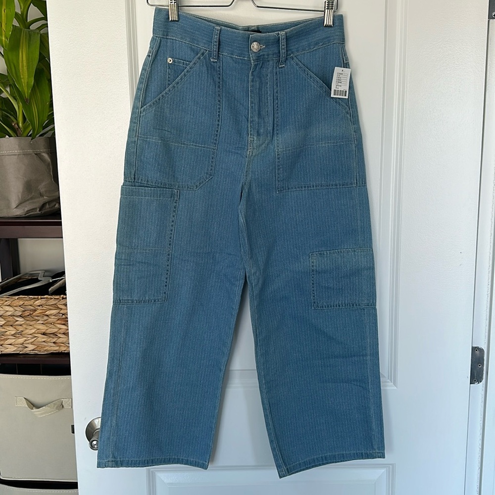 NWT BDG wide leg cropped pinstripe cargo jeans